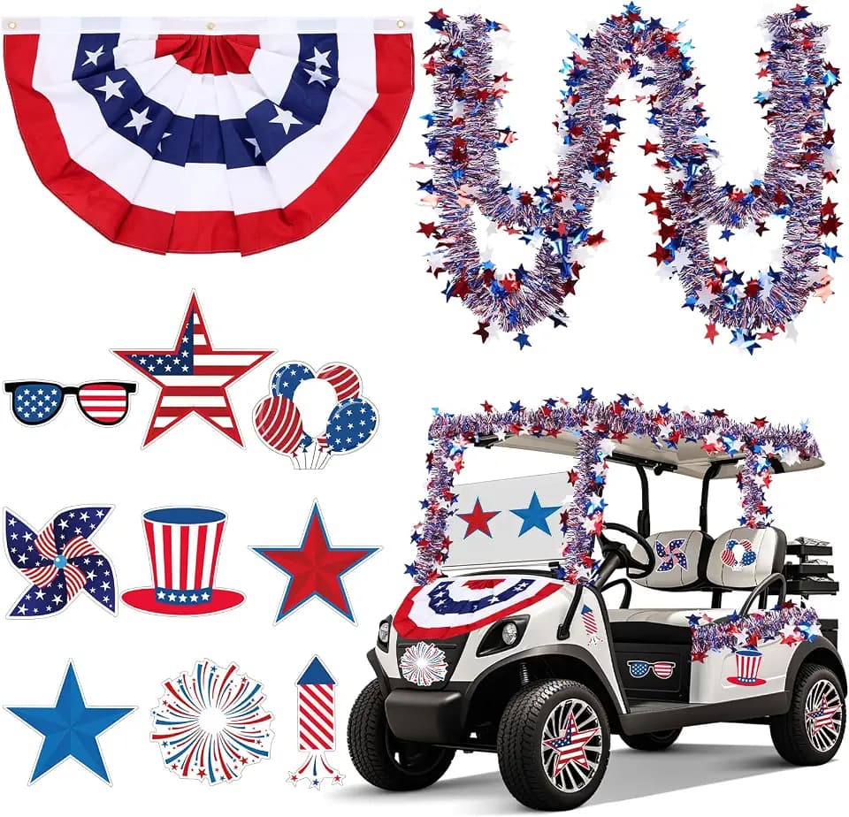 Hahafelt 23 Pcs 4th of July Golf Cart Decorations, Patriotic Fan Garland