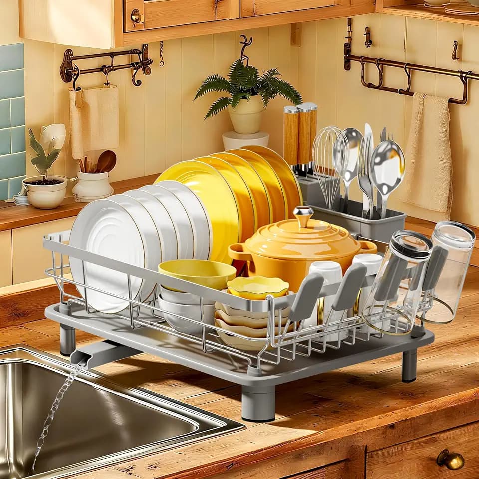 MOUKABAL Stainless Steel Dish Drying Rack for Kitchen Counter, Grey Silver