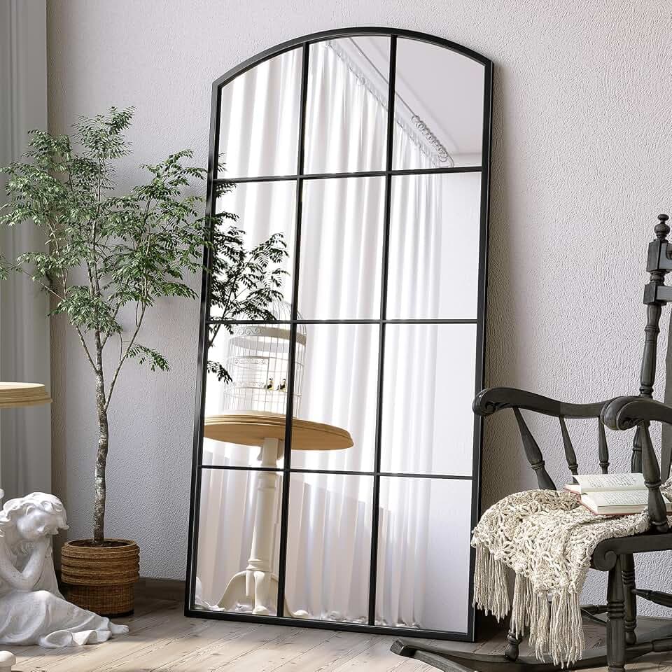 Black Arched Window Mirror, 24" x 48" Dining Room Mirror for Wall