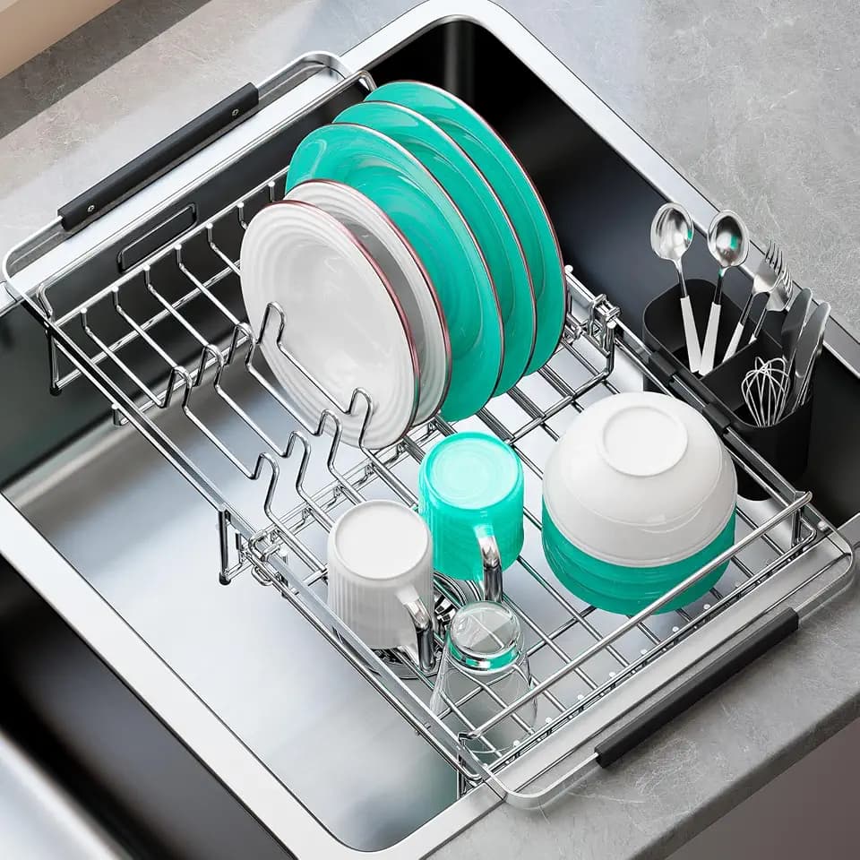 Urackify Expandable in-Sink or Over-Sink Dish Drying Rack, 14.5"-18",Silver