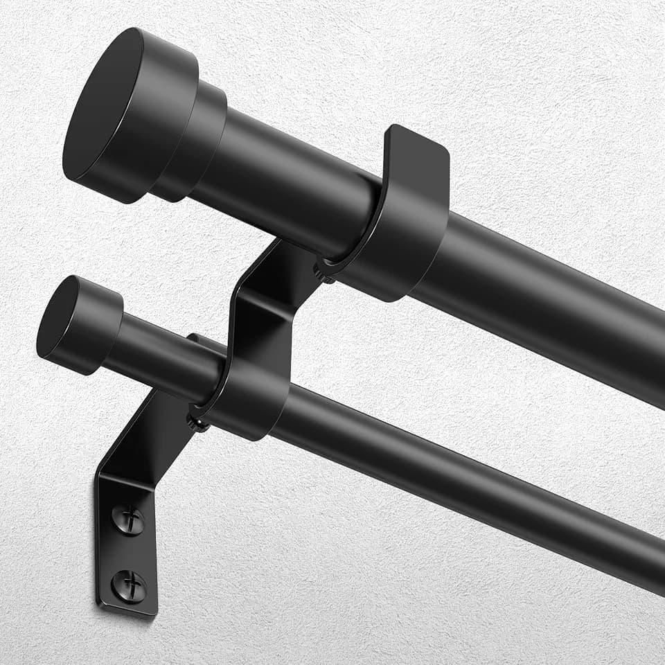 36-76 Inch Double Curtain Rod, Black Modern Heavy Duty Dual Rods