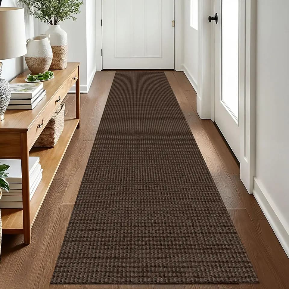 EARTHALL Woven Runner Rug 2x8 Ft Washable Runners for Hallways Cotton Non Slip Rubber Backed Kitchen Runner Braided Indoor Floor Carpet for Entryway, Hallway, Kitchen, Bedroom, Brown