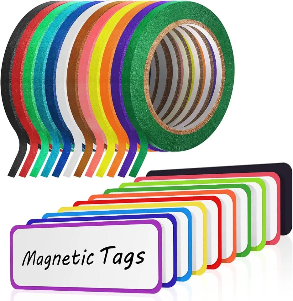 Fainne Whiteboard Tape 1/8 with Magnetic Dry Erase Name Tags,Colorful
