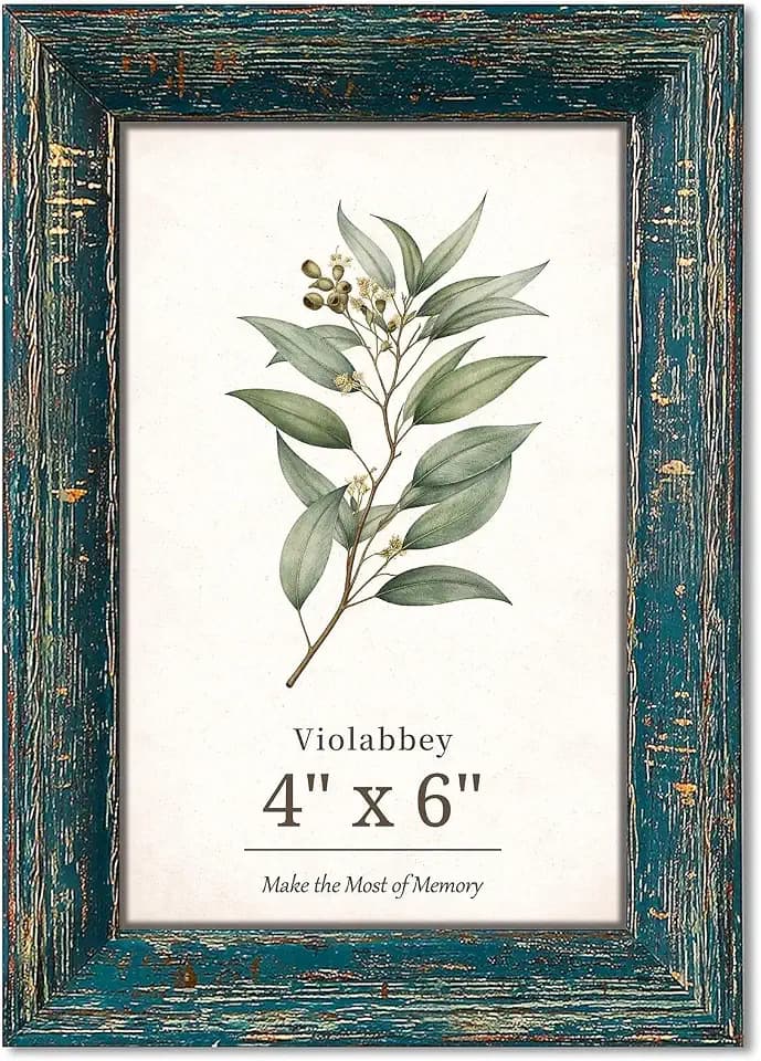 VIOLABBEY 4x6 Picture Frame Vintage Blue, Rustic Farmhouse Photo Frame