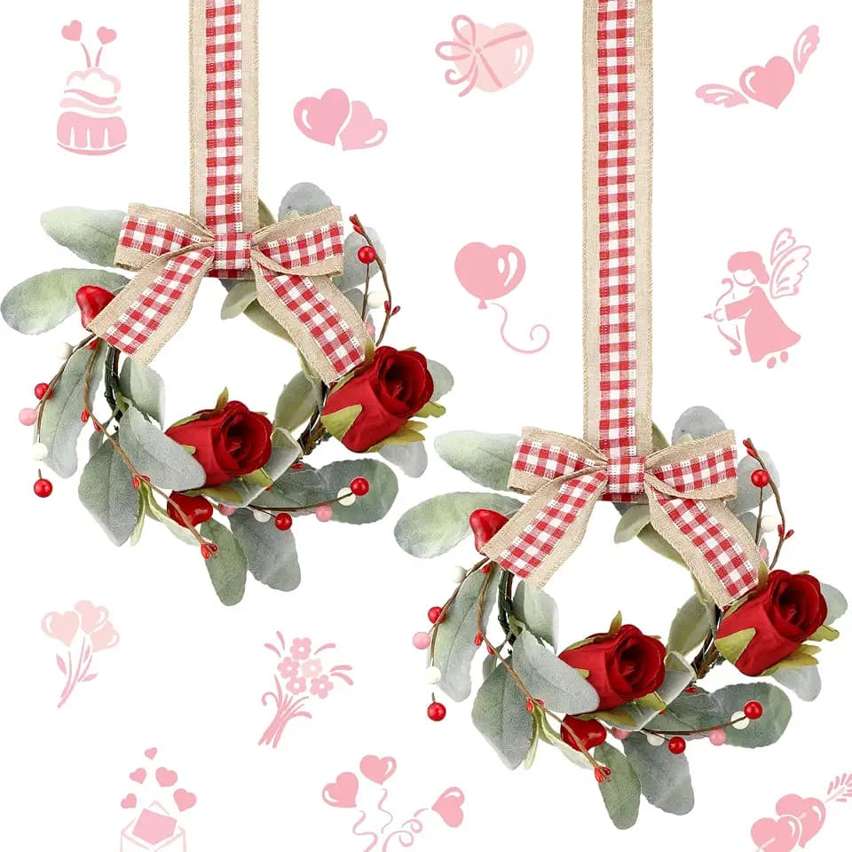 Syhood 2 Pcs 9 Inch Mini Valentine's Day Red Rose Wreaths