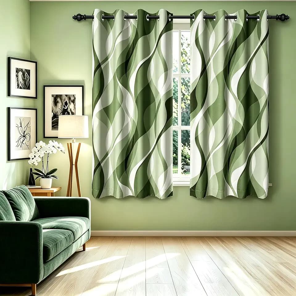 Green Modern Blackout Curtains for Bedroom Living Room,2 Panels Sets Window Curtain,Striped Green Stylish Simplicity Abstract Thermal Insulated Printed Curtains with Grommet,53" Wx63 L
