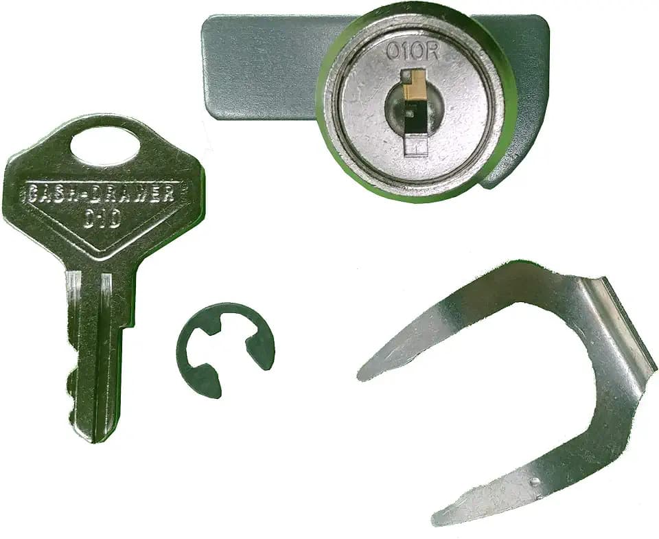 010R Cash Drawer Lock and Key Set (1 Lock, 1 Key, 1 Securing Clip) for M-S and Other Point of Sale Sale Systems
