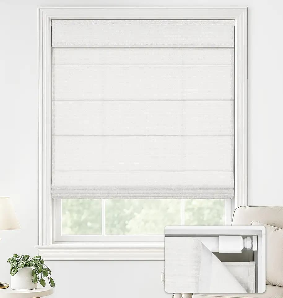 LazBlinds No Drill Roman Shades, Light Filtering, 20" W x 64" H, Off White