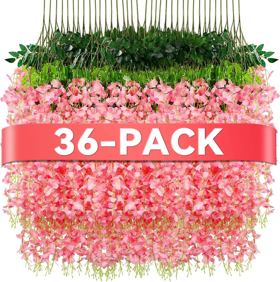 Alotiki Wisteria Hanging Flowers,36 Pack Fake Hanging Flowers Wisteria Artificiales Garland for Home Wedding Arch Floral Party Garden Ceremony Outdoor Decor,3.6 Feet Long(36,Pink)