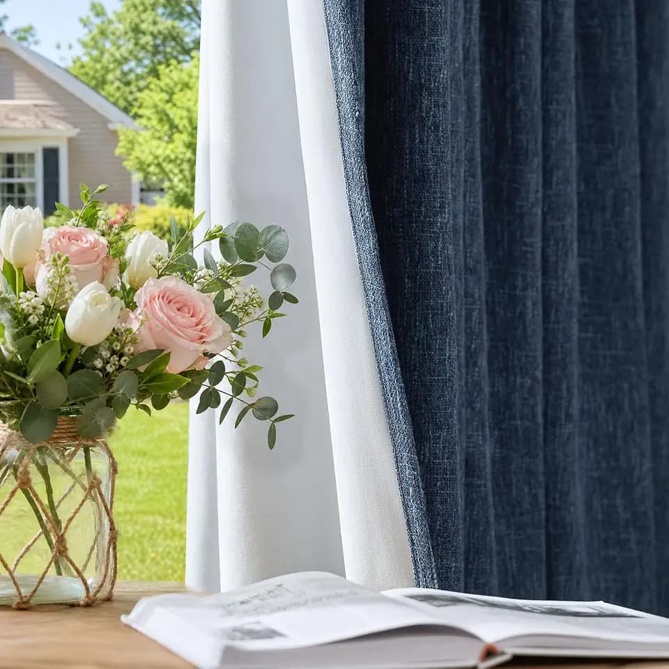jinchan Burlap Look Curtains Blackout Curtains for Bedroom Lined Linen Textured Look for Living Room 96 Inches Long French Country Farmhouse Window 2 Panels Blue Drapes