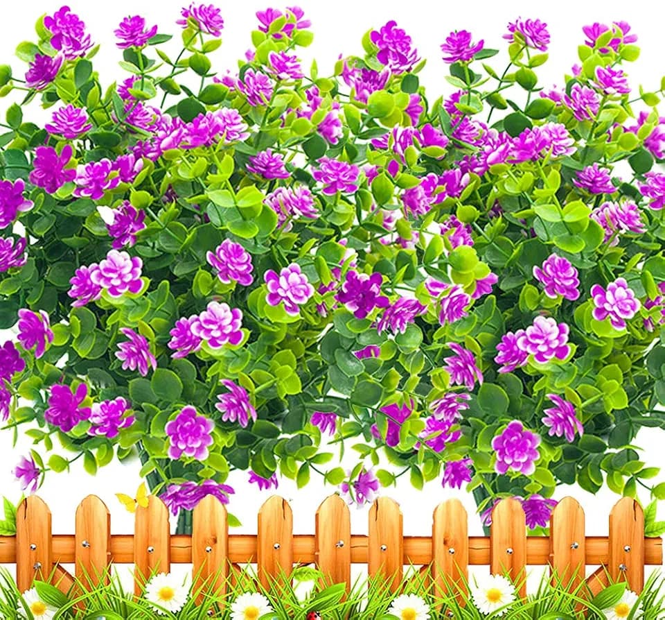 Grunyia 8 Bundles Artificial Outdoors Flowers (Purple-Eucalyptus)