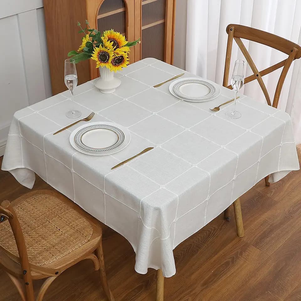Gernaice Plaid Square Tablecloth Checkered Table Cloth 70" x 70" White