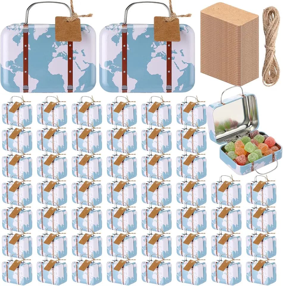 50 Pieces Mini Suitcase Boxes, Vintage Party Favor Tin, Map
