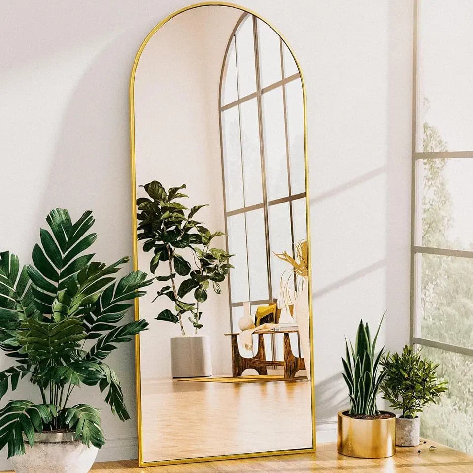 Antok 58" x21” Arched Full Length Mirror with Stand, Floor Mirror, Gold