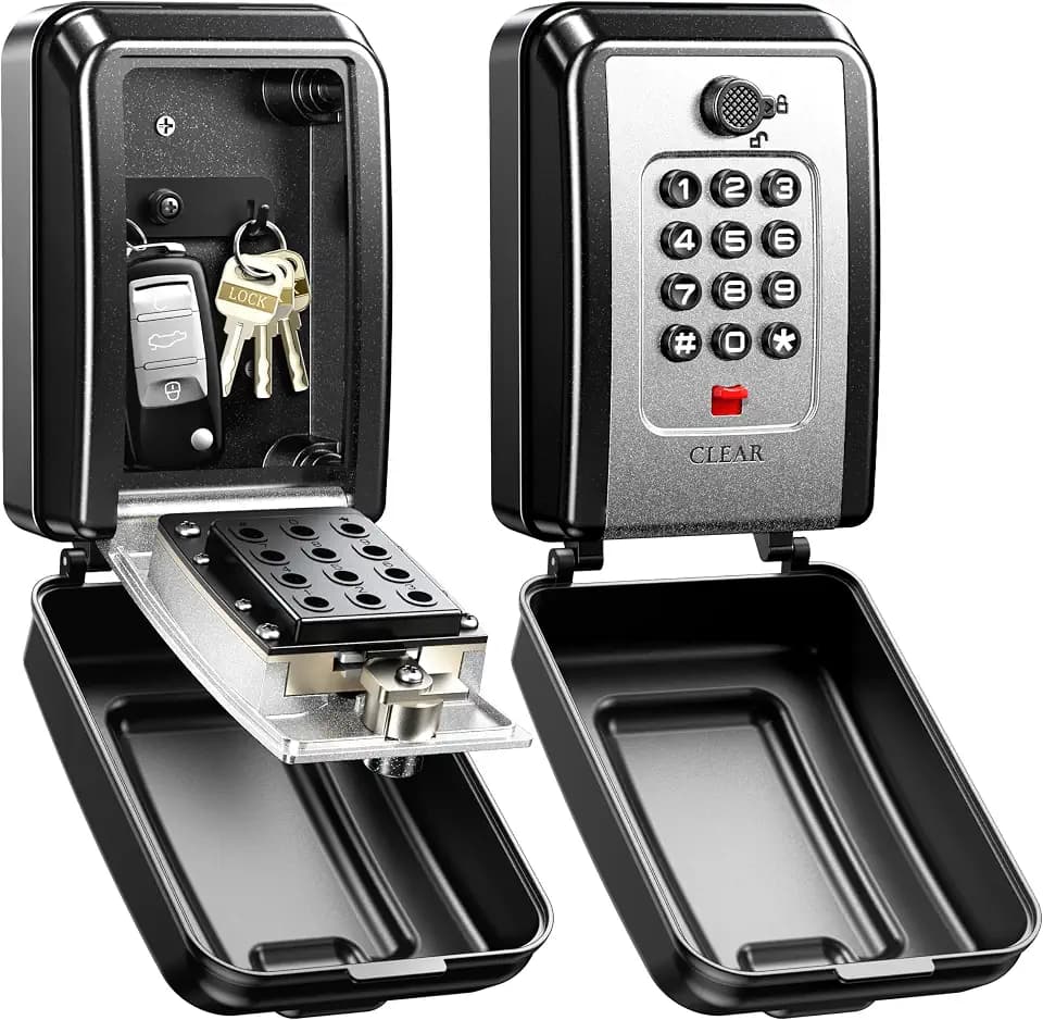 ISEYOU Lock Box for Keys with Code, Wall-Mounted Key Lock Box with Resettable Code, 12-Digit Combination Outdoor Lockbox, Large Capacity & Weatherproof Key Safe Storage for Home, Office, Apartment
