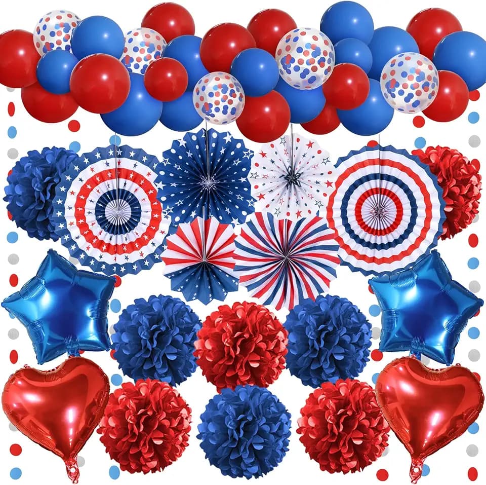 Red Blue Party Decorations - Paper Pompom Balloon Garland, Navy Blue & Red Party Supplies for USA, 4th of July, Patriotic Decorations, Birthday, Independence Day, Wedding