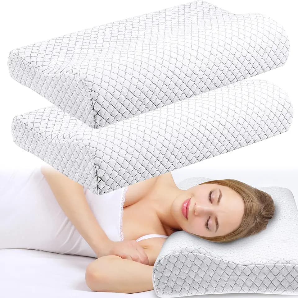 FairySandy 2 Pack Memory Foam Pillow Neck Support Orthopedic Sleeping Pillow Ergonomic for Shoulder Pain Side Back Stomach (Rhombus Lattice)