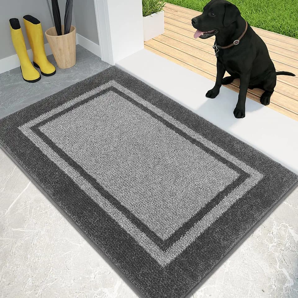 PURRUGS Dirt Trapping Indoor Door Mat, 24" x 36", Light Grey & Dark Grey