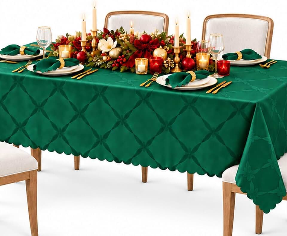 Newbridge Christmas Ribbons and Bows Evergreen 60x120 Rectangle Tablecloth