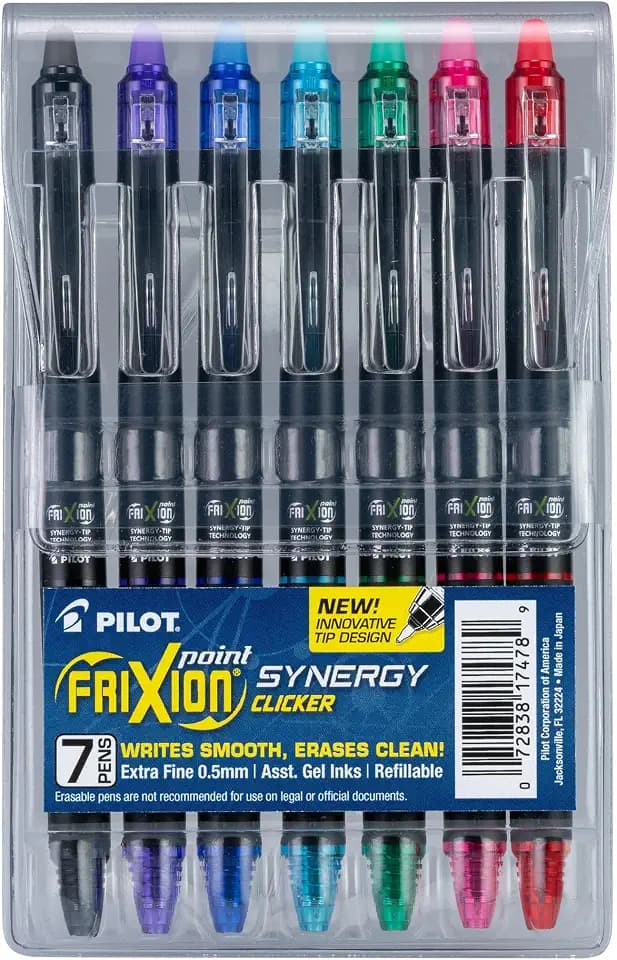 PILOT FriXion Synergy Clicker Erasable Gel Pens, 0.5mm, Assorted, 7-Pack