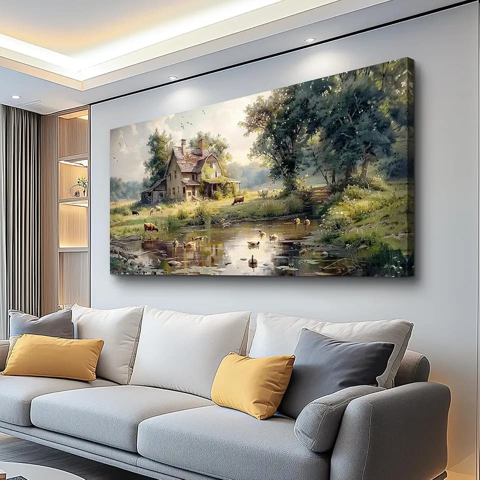 FUHAIHUA Canvas Wall Art For Bedroom Large Farmhouse Wall Decor For Living Room Office Decorations Farm Scenery Painting Countryside Wall Pictures Modern Artwork Ready To Hang Home Decor 24x48 In