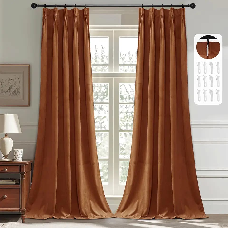 StangH Burnt Orange Terracotta Pinch Pleated Curtains 84 Inch 2 Panels