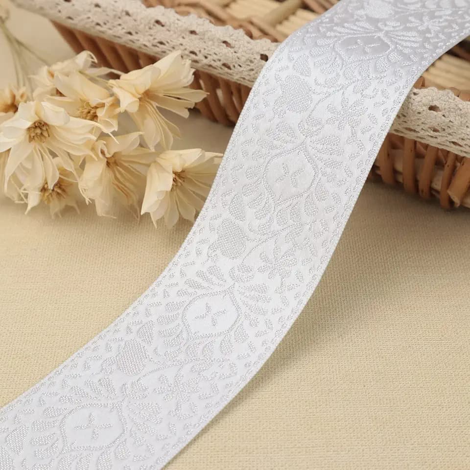 Boho Jacquard Ribbon Floral Ribbon Silver Embroidery Jacquard Trim for Sewing, Handmade Bag, Clothing Decoration AIETSYEI