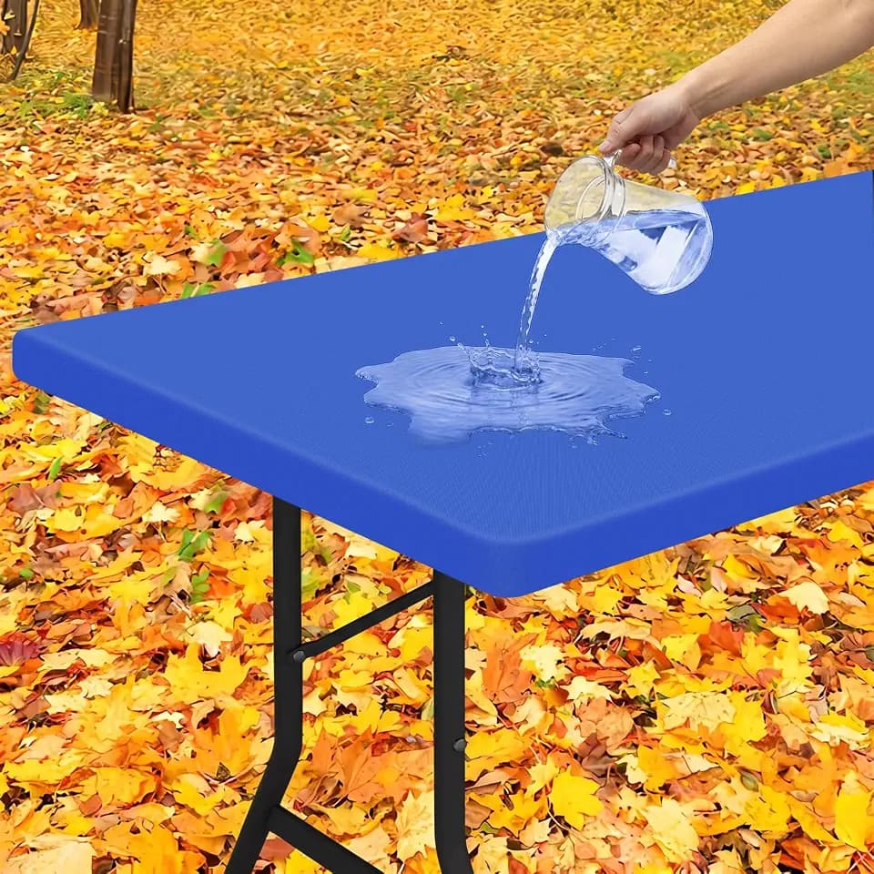 Smiry Rectangle Tablecloth, Elastic Fitted Flannel Backed Vinyl Tablecloths for 8ft Folding Tables, Waterproof Wipeable Table Covers for Indoor, Outdoor, Picnic and Camping (Blue, 36"x96")