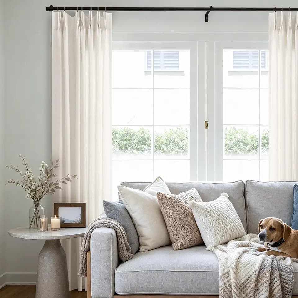 Pinch Pleated Linen Curtains 102 Inch Long Memory Shape Training