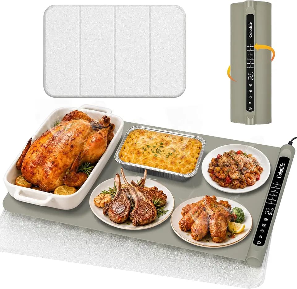 Warming Mat for Food, Electric Warming Tray with Heat-Resistant Pad-L Khaki