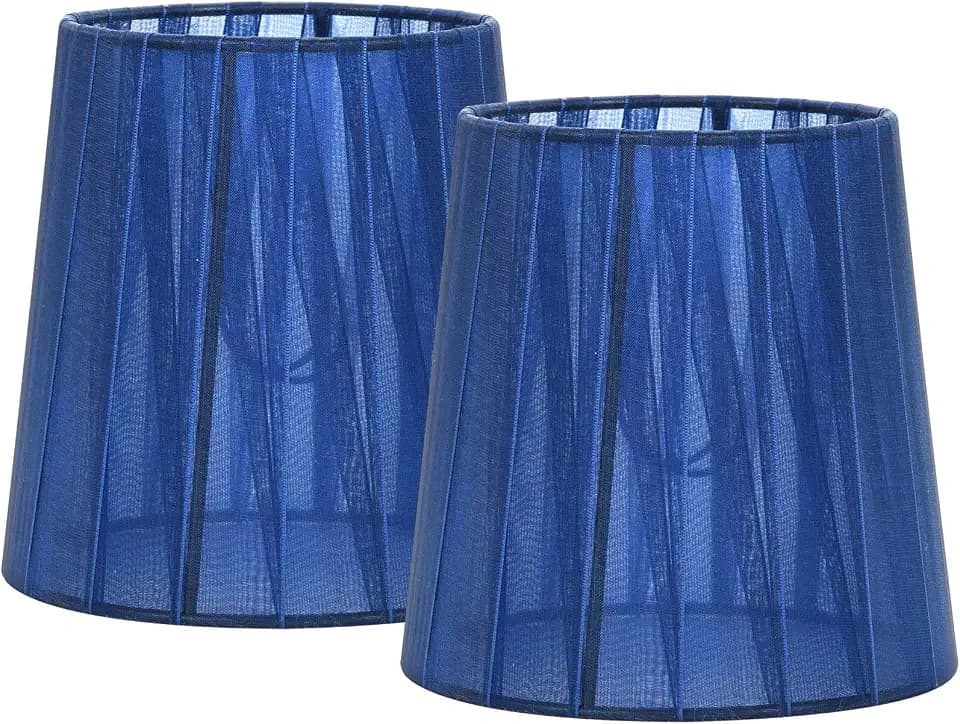 KORA Clip-on Small Lamp Shades for Table Chandelier Wall Lamp,Set of 2,Small Barrel,5.2"×4"×H5.2",Organzy Ribbon, Handmade,Modern Decorative,Navy Blue