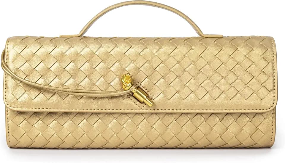 Joryin Woven Purse for Women Evening Clutch Woven Leather Handbags Crossbody Bag Purse Formal Evening Bag, Vegan Leather