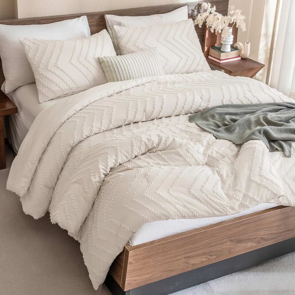 Andency Comforter Full Size Set, 3 Pieces Beige Boho Soft Cream Bedding Set