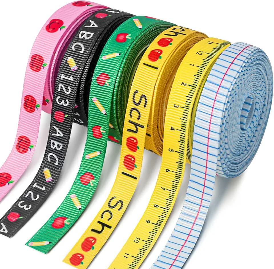 6 PCS Ruler Ribbon Teacher Themed 30 Yards, Back to School Ruler, ABC Ribbon Sewing DIY Crafts Supplies (0.39 Inches)