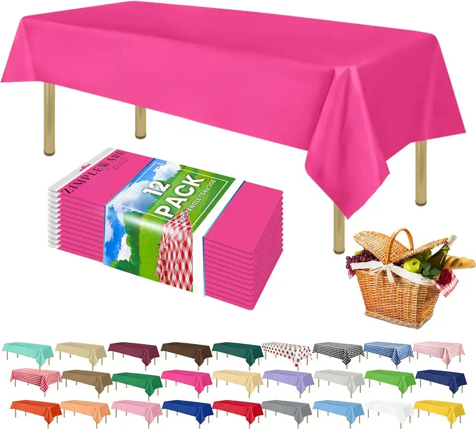 ZIMPLEWARE Premium Plastic Table Cloth Disposable 54" x 108" 12 Pack