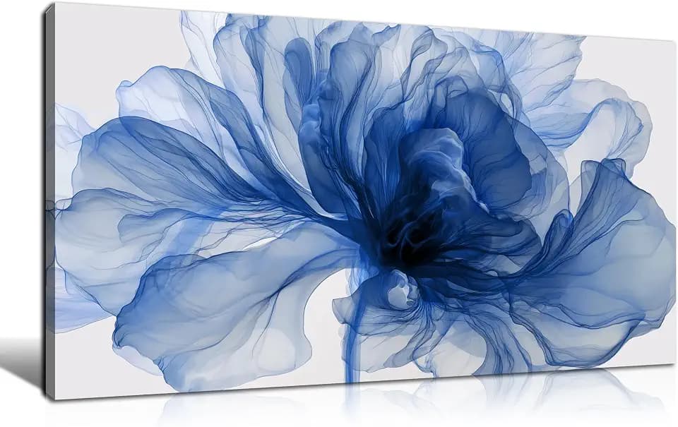 Blue Flower Canvas Wall Art Abstract Floral Prints Painting 40x20 Inch