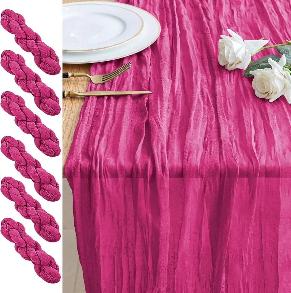 Cheesecloth Table Runner 10FT 6Pcs Fuchsia Boho Gauze Rustic Sheer Runners