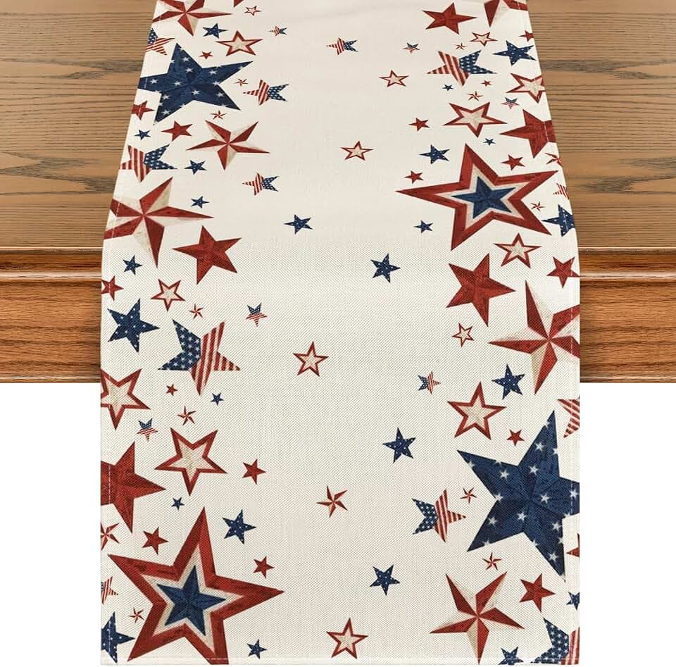 Artoid Mode Old Style Stars American Flag 4th of July Table Runner, Memorial Day Kitchen Dining Table Decoration for Home Party Decor 13x48 Inch
