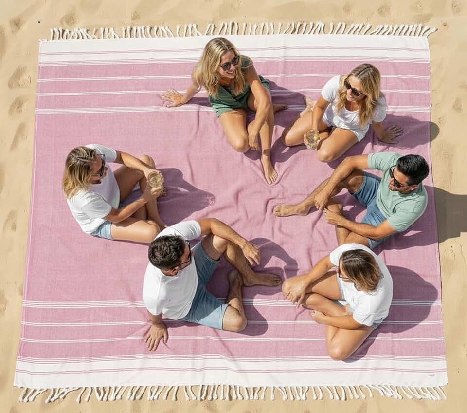 LANE LINEN Beach Blanket Sand Free & Extra Large Beach Towel - Candy Pink