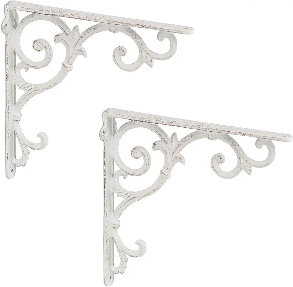 Relaxdays Regalwinkel antik, 2er Set, Regalträger Gusseisen, weiß