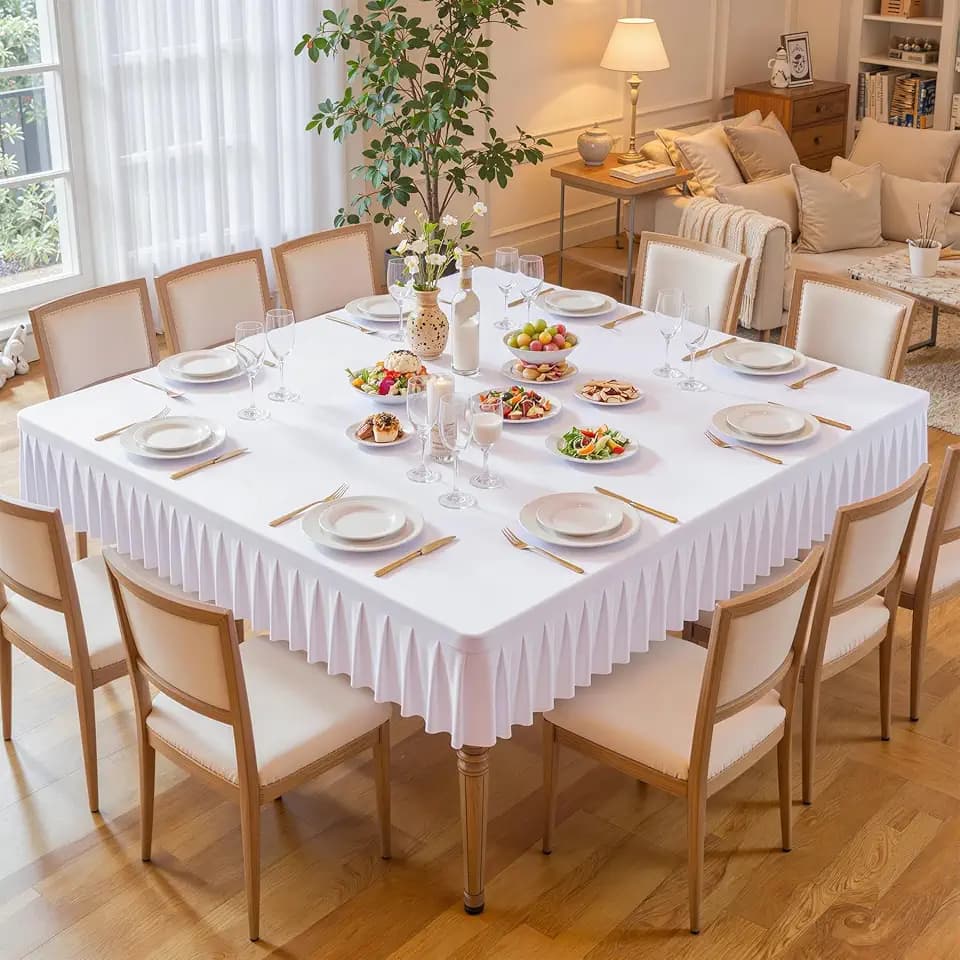 White Square Tablecloth 60x60 Inch Stretchy Fitted Large Square Table Cover