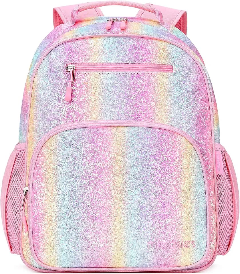 Mibasies Glitter Rainbow Kids Backpack for Elementary School Girls 5-8