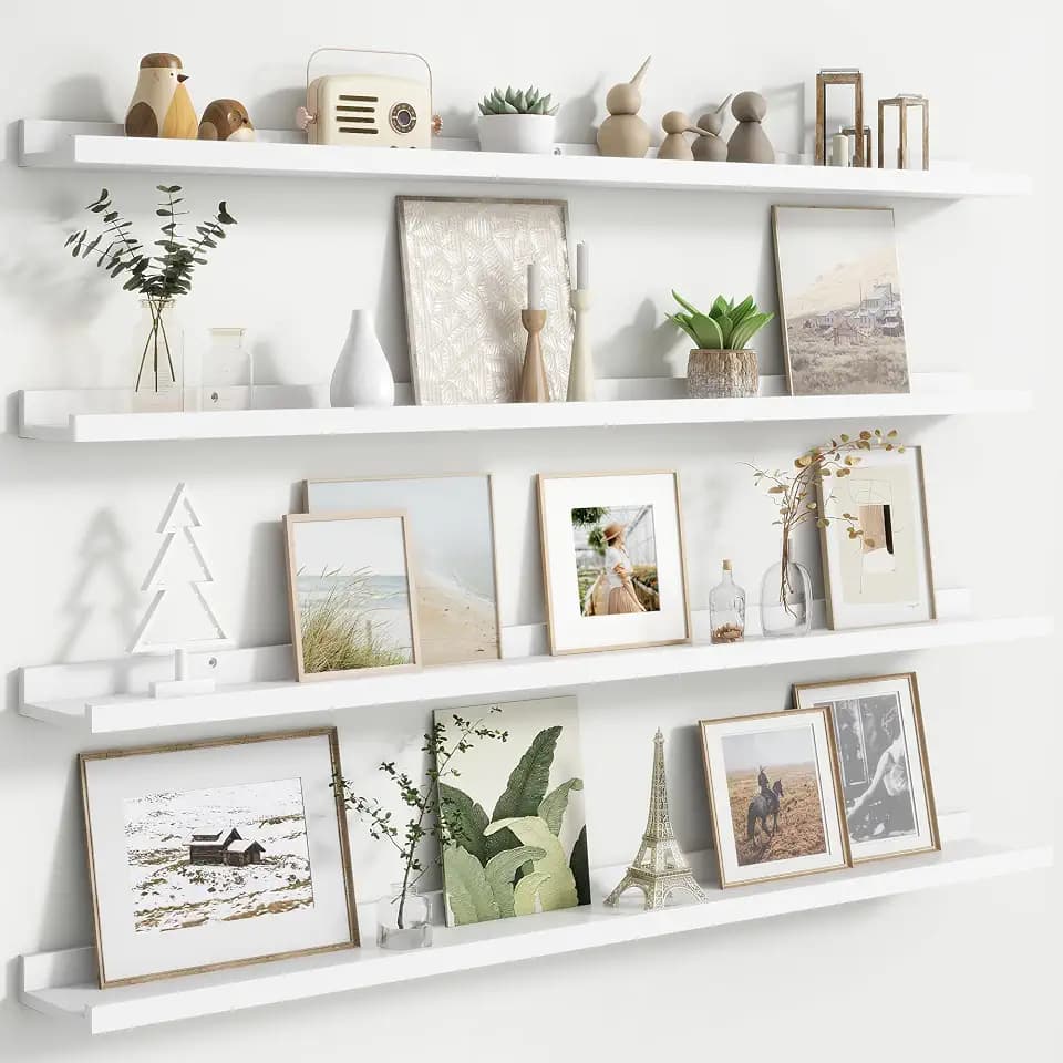 FLYJOE Floating Picture Ledge Shelves for Wall Set of 4, 48 Inch Wall Shelves with Lip Long Large Nursery Book Shelf for Toys Storage Kids Bookshelf Wall Mounted Living Room Bedroom Decor Frames