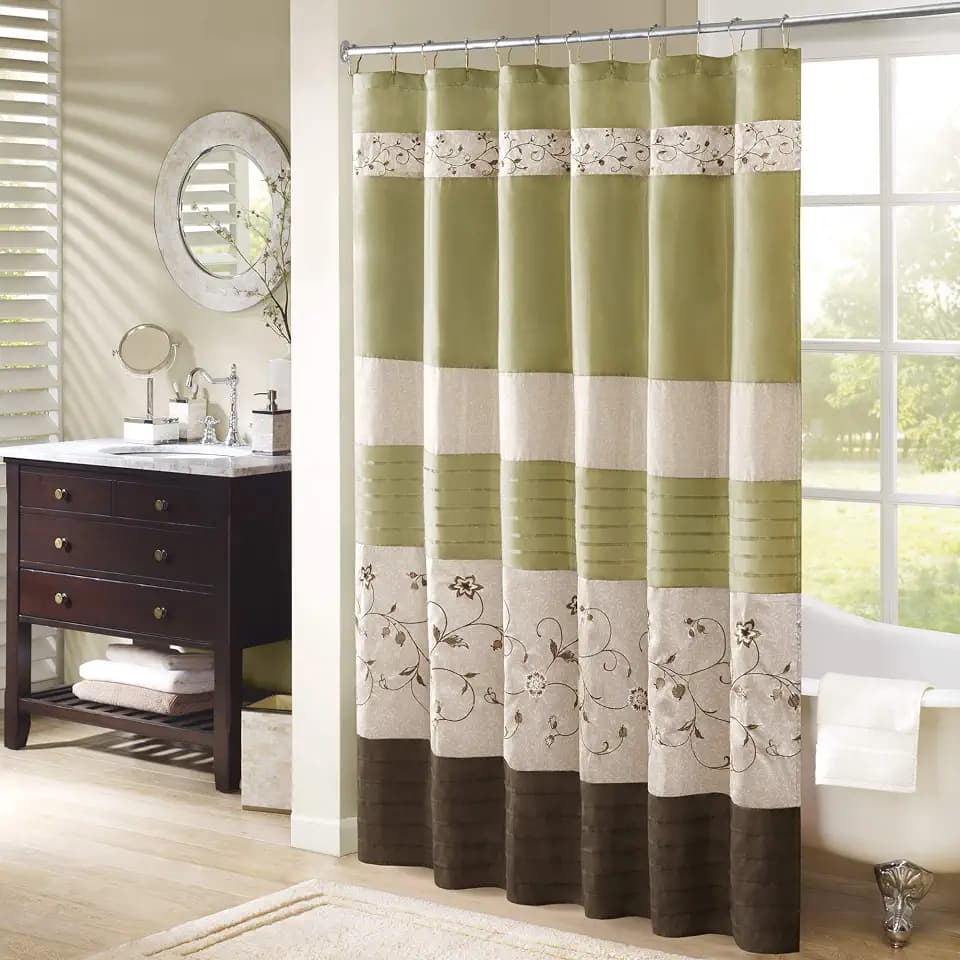 Madison Park Serene Shower Curtain for Bathroom, 72 x 72, Green