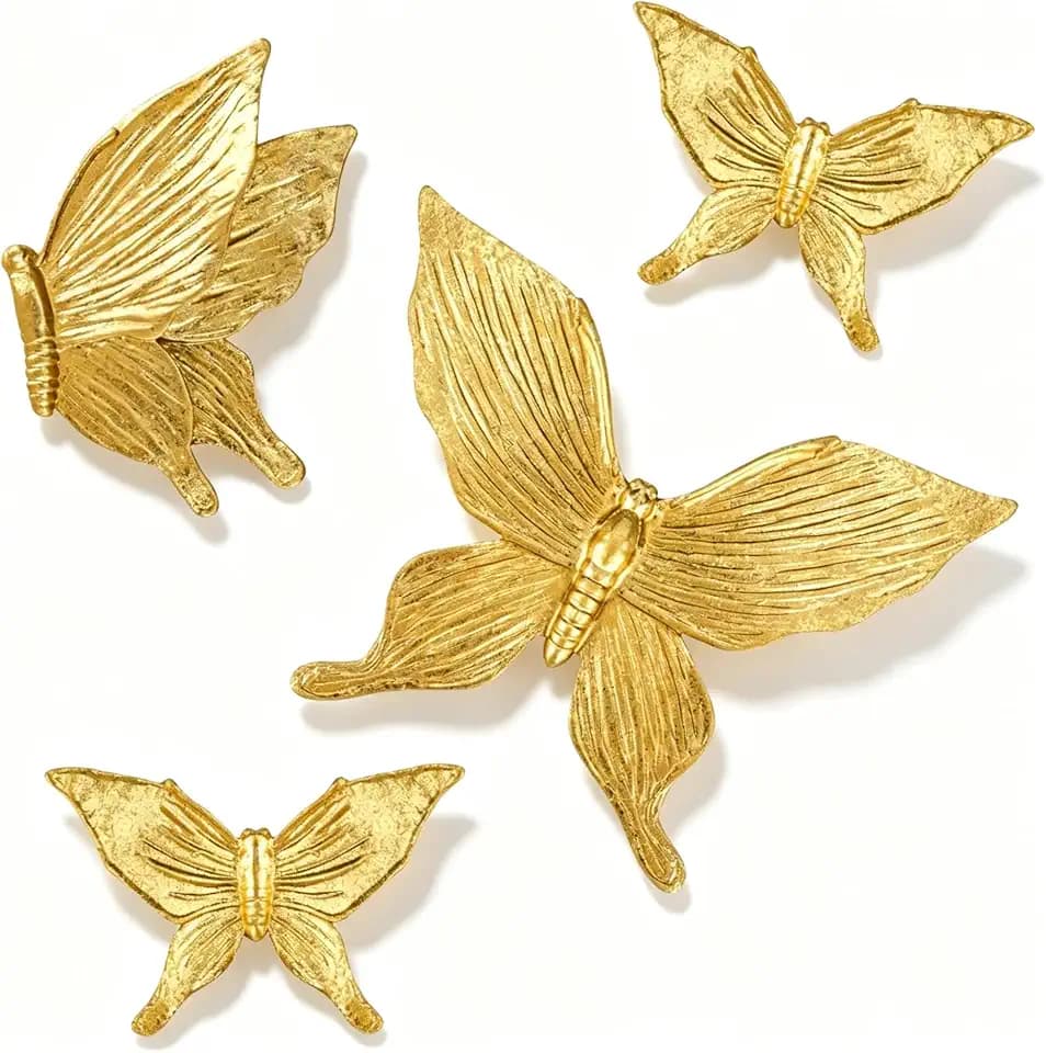3D Gold Butterfly Wall Decor Set of 4, Resin Vintage Butterflies Wall Art