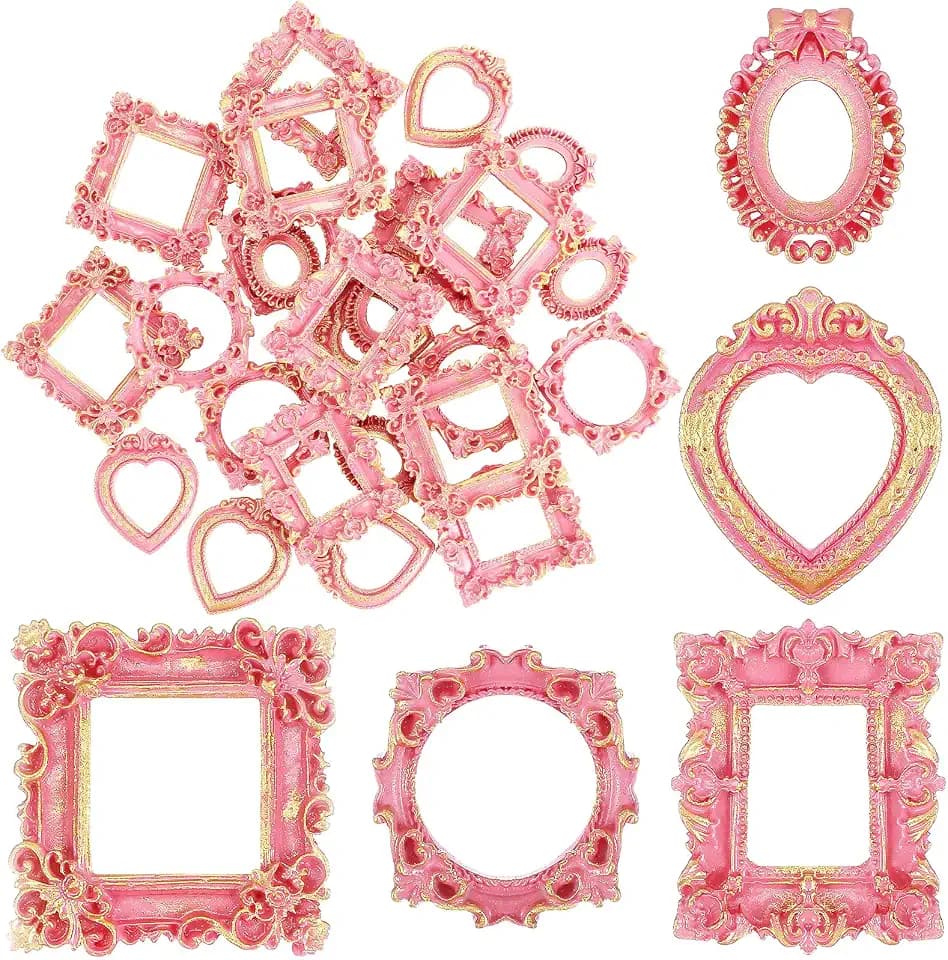 Vicenpal 25 Pcs Pink Gold Mini Vintage Picture Frames Bulk