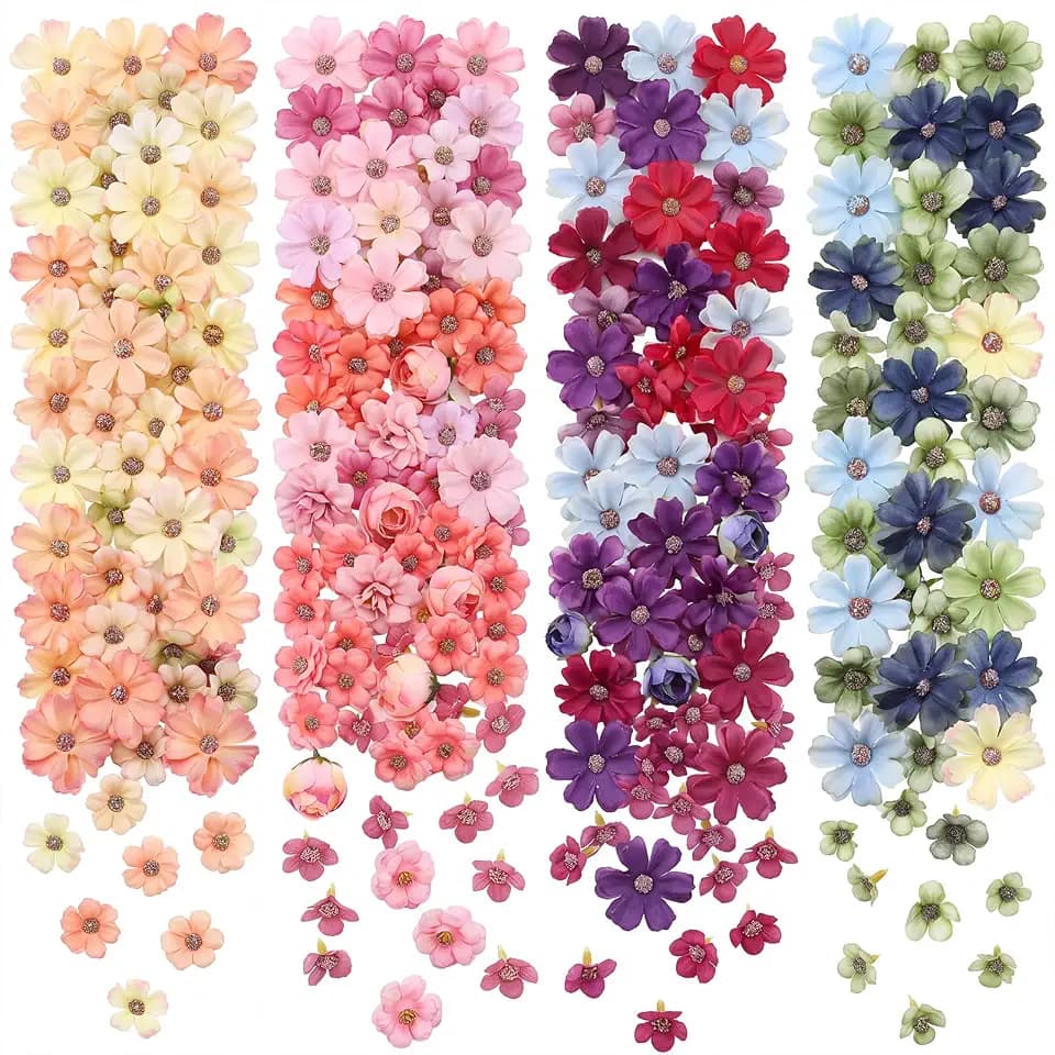 Geosar 120 Pcs Mini Artificial Flowers Heads, Multicolor, Classic Style