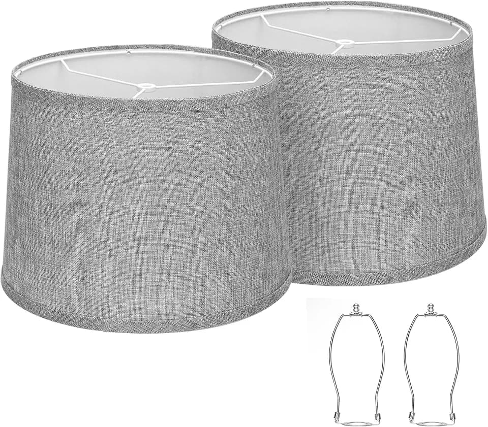 Drum Lamp Shades Set of 2, 11.6"Top x 12.6"Bottom x 9.8"High, Gray