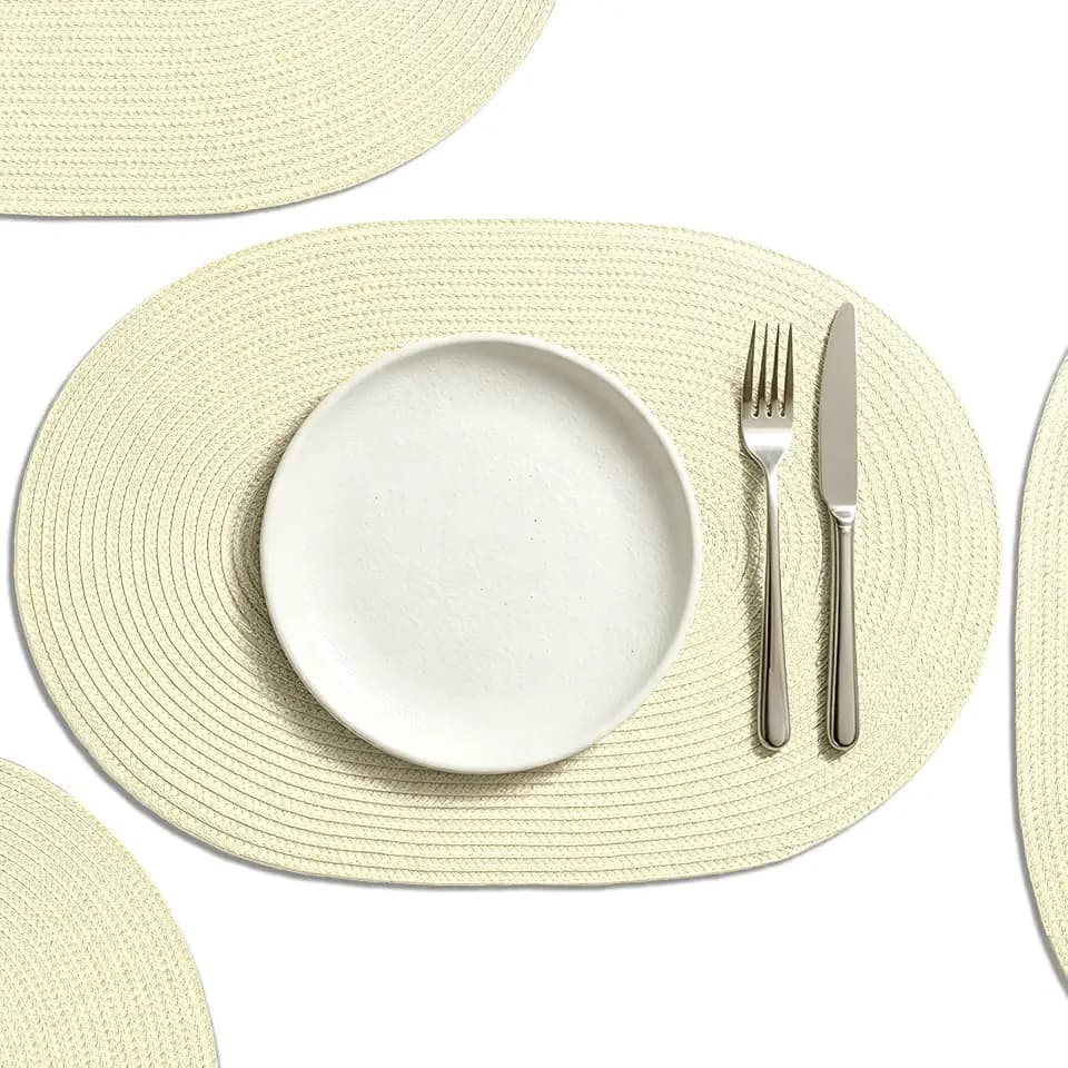 AHHFSMEI Placemats Set of 6 for Dining Table Washable Woven Non-Slip 18x12 inches Placemat Heat-Resistant Durable Table Mats for Dining Table Easy to Clean (Ivory)