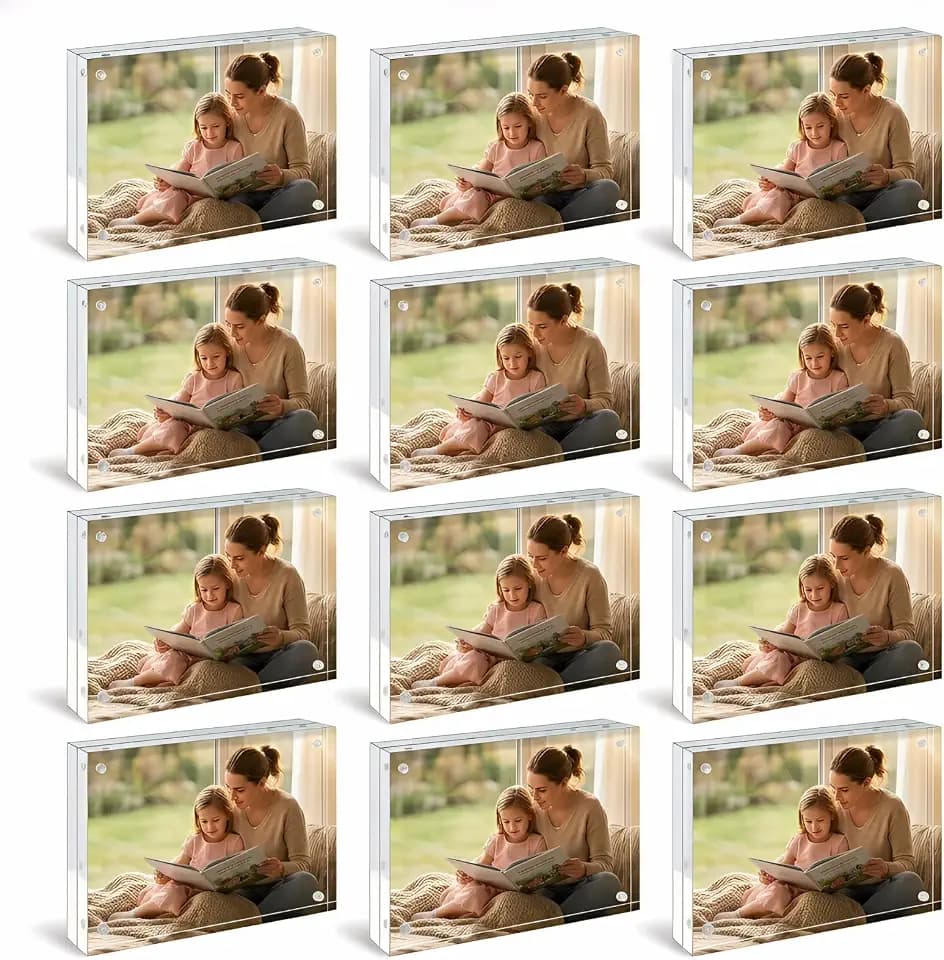 12 Pack 4x6 Acrylic Picture Frame, 20mm Extra Thick Frameless Clear Photo Frames, Double Sided Magnetic Picture Frames for Desktop, Freestanding Desktop Display Gift Set
